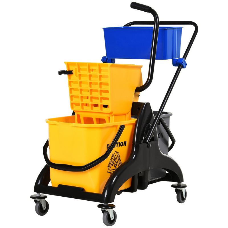 HOMCOM 6.9 Gallon Mop Water Bucket Wringer Cart with Easy to Use Side Press Wringer, Smooth Wheels, Mop-Handle Holder, 4 of 7