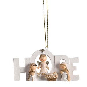 Dickson's HOPE - Nativity Holy Family and Angel - 2 x 3.75 Inch White Resin Decorative Hanging Ornament - 1 of 1