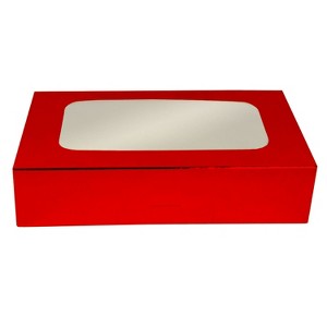 O'Creme Red Treat Box with Window, 8.5" x 5.5" x 2", Pack of 5 - 1 of 3