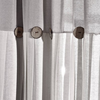 Gray and Off-White Linen Button Window Curtain Panel