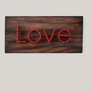 Roman 9.5" Rustic Chic "Love" Hammered Nail Adorned Wooden Plaque Decoration - 1 of 1