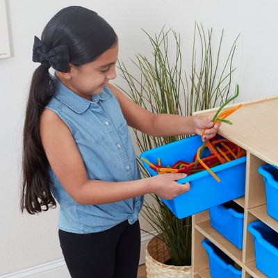 Blue 10-Cubby Birch Plywood Kids Storage Cabinet