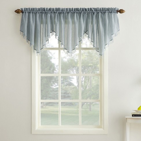 Erica Crushed Sheer Voile Beaded Ascot Curtain Valance Charcoal 51