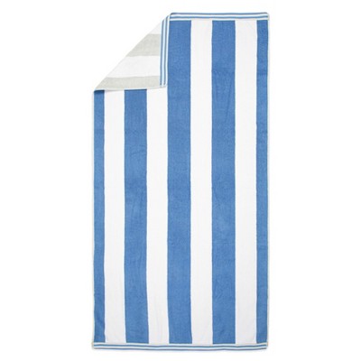 Oversized Grey and Blue Striped Cotton Beach Towel