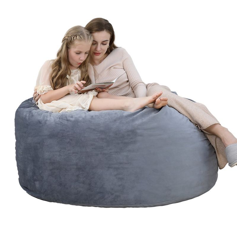 4 Foot Bean Bag Chair Memory Foam Big Bean Bag for Adults Big Sofa with Fluffy Removable Microfiber Cover, 2 of 8