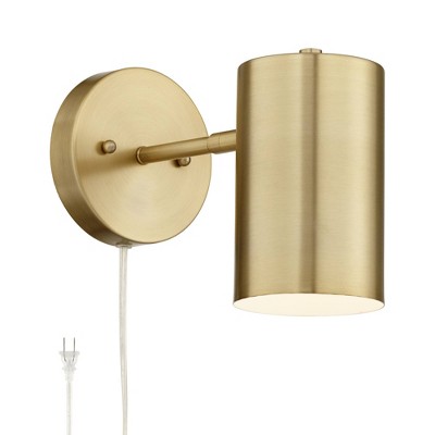 360 Lighting Modern Wall Lamp Polished Brass Plug-In Light Fixture Adjustable Cylinder Down Shade for Bedroom Living Room Reading