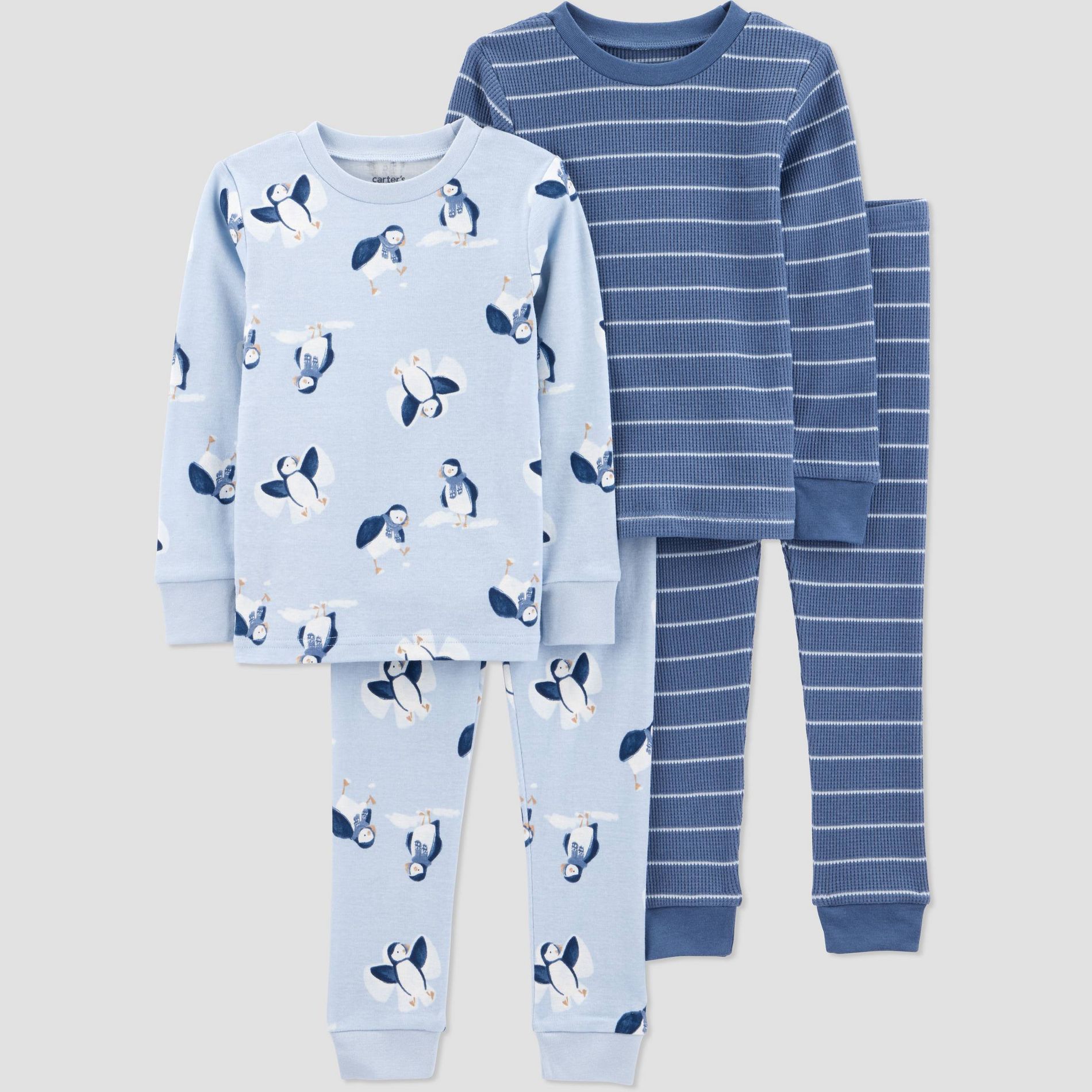 Carter's Just One You® Toddler Boys' 4pc Penguins & Stripes Long Sleeve Cotton Pajama Set - Blue/Navy Blue 2T