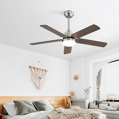 SKRAN 42"Ceiling Fan, 5 Dual Finish Blades, Reversible DC Motor, Remote Control, LED Light, Tri Mounting Options for bed Room,living room,Nickel