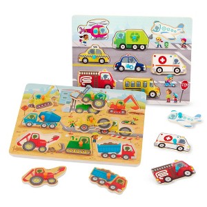 B. toys - Peg Puzzles Peek & Explore - Construction Vehicles & Transport - 2pk - 18pc - 1 of 4