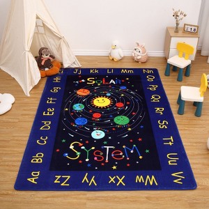 Kids ABC Rug Alphabet Nursery Rug for Playroom, Non Slip Educational Playmat Circle Carpet for Classroom, Galaxy Planets Play Rug Carpet - 1 of 4