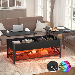 Besiost Dual Lift Top Coffee Table with Charging Station, Center Table with LED Lights - 1 of 4