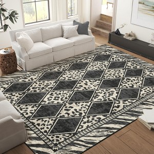 Checkered Area Rugs for Living Room Washable, Soft Low Pile Non-Slip Leopard Print Indoor Carpet Rugs for Entryway Bedroom Dining Room - 1 of 4