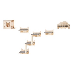 VEVOR Wall Mounted Cat Shelves, Cat Wall Shelves and Perches with Jumping Boards, Nest, Barrier Board & Cat Tree, Beige - 1 of 4