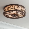 John Timberland Natural Mica Rustic Ceiling Light Flush Mount Fixture 12" Wide Dark Walnut Scroll 3-Light Drum Shade for Bedroom Kitchen Living Room - image 2 of 4