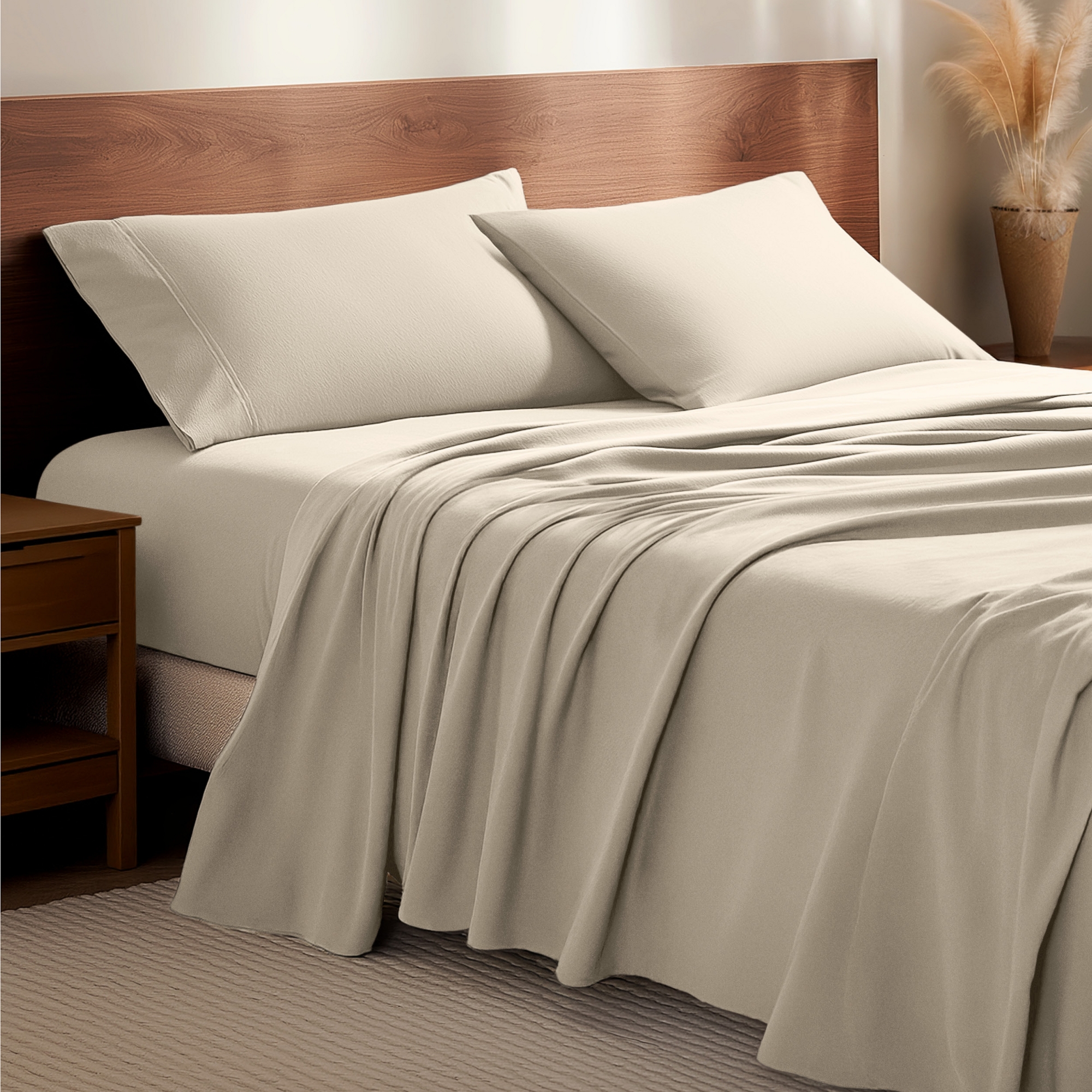 Soft & Cozy 100% Cotton Flannel Sheet Set by Bare Home - King, Sand