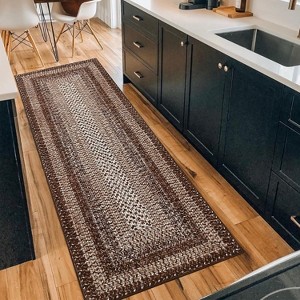 Acekool 9x12 Washable Area Rug, Modern Printed Braided Look, Non-Slip, Stain Resistant Large Brown Carpet for Bedroom, Living Room, Dining Room - 1 of 4