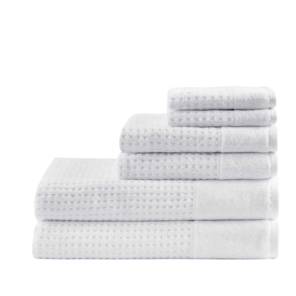 Photos - Towel 6pc Spa Waffle Jacquard Cotton Bath  Set White