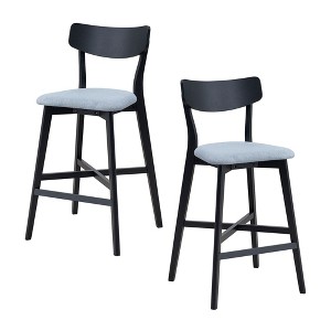 QingMoon Wooden Bar Stools Set of 2, Modern Soft Upholstered Counter Height Chairs with Backrest and Footrest for Kitchen Island, Home Pub - 1 of 4