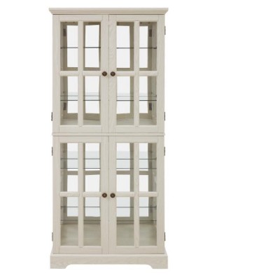 Vynxaria Antique Glass High Cabinet: Grid Doors, Adjustable Shelves, Integrated Lighting for Books/Collectibles