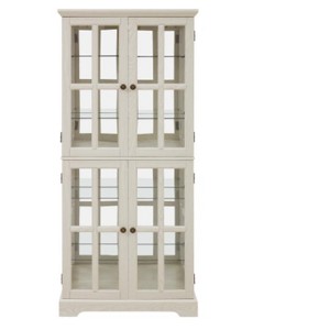 Vynxaria Antique Glass High Cabinet: Grid Doors, Adjustable Shelves, Integrated Lighting for Books/Collectibles - 1 of 4