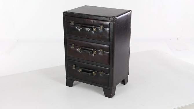 Traditional Wood and Faux Leather Cabinet Dark Brown - Olivia &#38; May, 2 of 20, play video