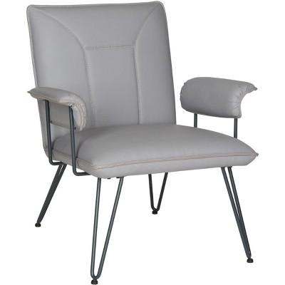 Transitional Gray Faux Leather Arm Chair with Metal Hairpin Legs