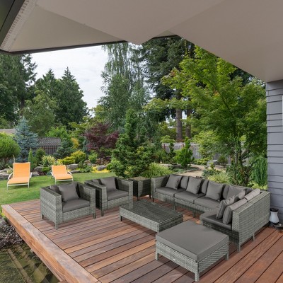 Gray 7-Person PE Rattan Outdoor Sectional Sofa Set with Cushions