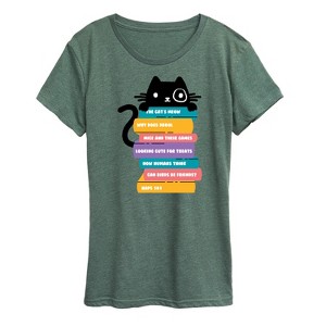 Women's - Instant Message - Cat Peeking Over Book Stack Short Sleeve Graphic T-Shirt - 1 of 4