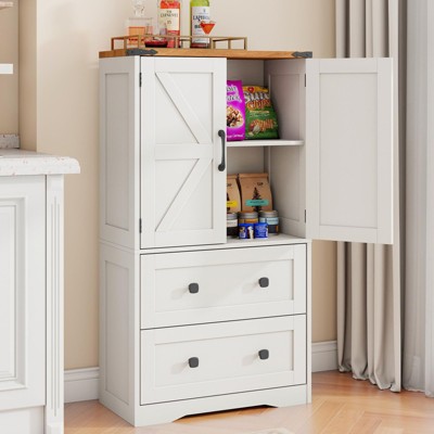 Storage Cabinet with Big Drawers, Adjustable Shelves & Barn Doors, Pantry Cabinet