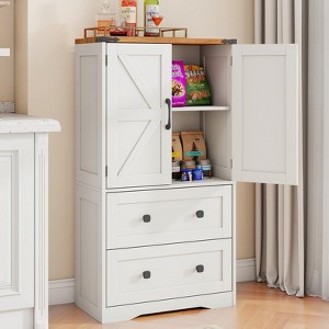 Storage Cabinet with Big Drawers, Adjustable Shelves & Barn Doors, Pantry Cabinet - 1 of 4