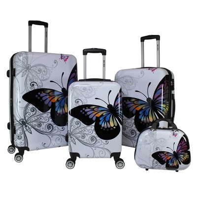 World Traveler Butterfly 2-Piece Hardside Carry-on Spinner Luggage Set (14  and 20)