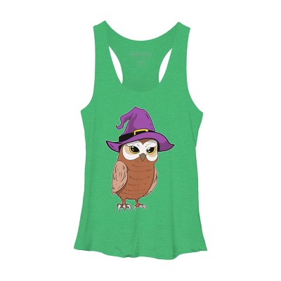 Women's Design By Humans Owl Witch Halloween T Shirt By thebeardstudio Racerback Tank Top