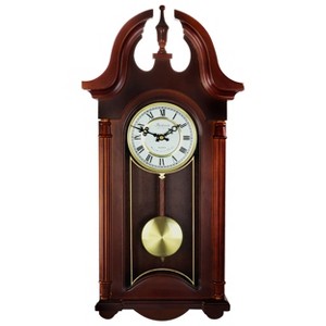 Bedford Clock Collection 26.5 Inch Chiming Pendulum Wall Clock in Colonial Mahogany Cherry Oak Finish - 1 of 4