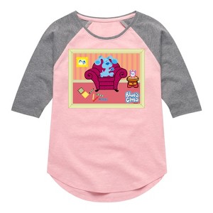 Girls' - Blue's Clues & You! - Blue Polaroid Shirt Tail Raglan Graphic T-shirt - 1 of 4