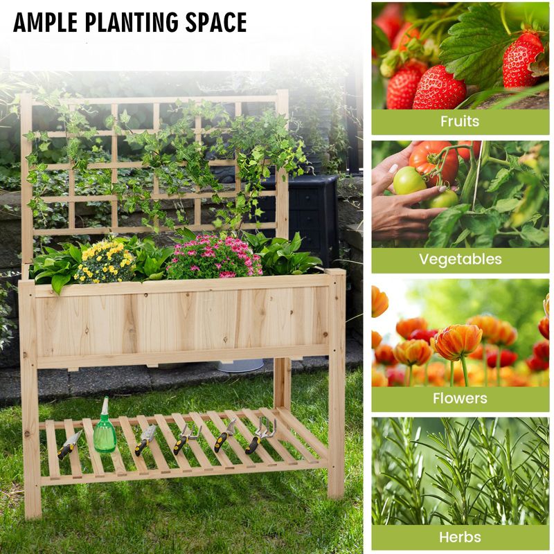 Tangkula Raised Garden Bed with Trellis 48x23x63 Inch Elevated Planter Box with Bed Liner Bottom Storage Shelf, 5 of 11
