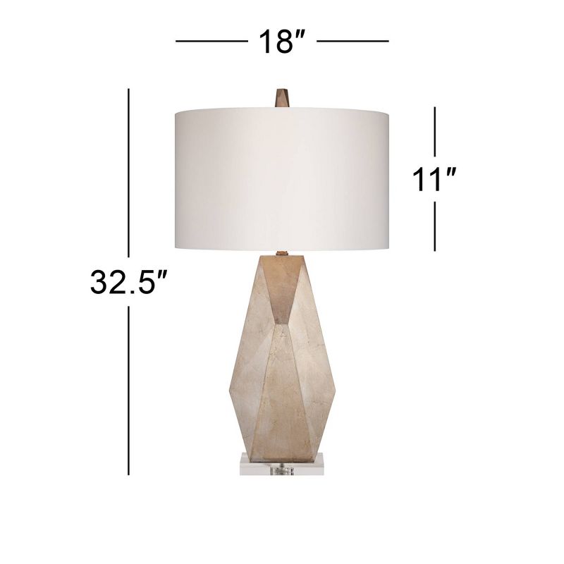 Possini Euro Design 32 1/2" Tall Geometric Mid Century Modern Glam End Table Lamps Set of 2 Champagne Gold Living Room Bedroom Off-White Shade, 4 of 10