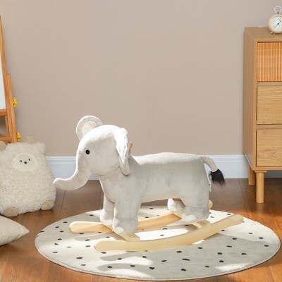 Vynxaria Rocking Horse, Kids Rocking Animal,Plush Ride on Toy for Years 2-4, Gray