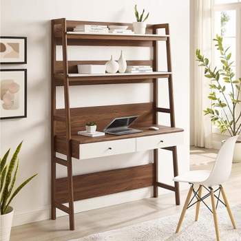 Modway Bixby Home Office Desk with Bookshelf in Walnut White