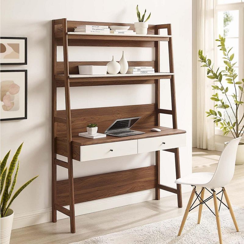 Modway Bixby Home Office Desk with Bookshelf in Walnut White, 1 of 2