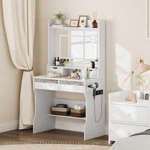 Vanity Desk with LED Lighted Mirror, Power Outlet & Ample Storage – Makeup Vanity with Adjustable Brightness and 4 Drawers for Bedroom - 1 of 4