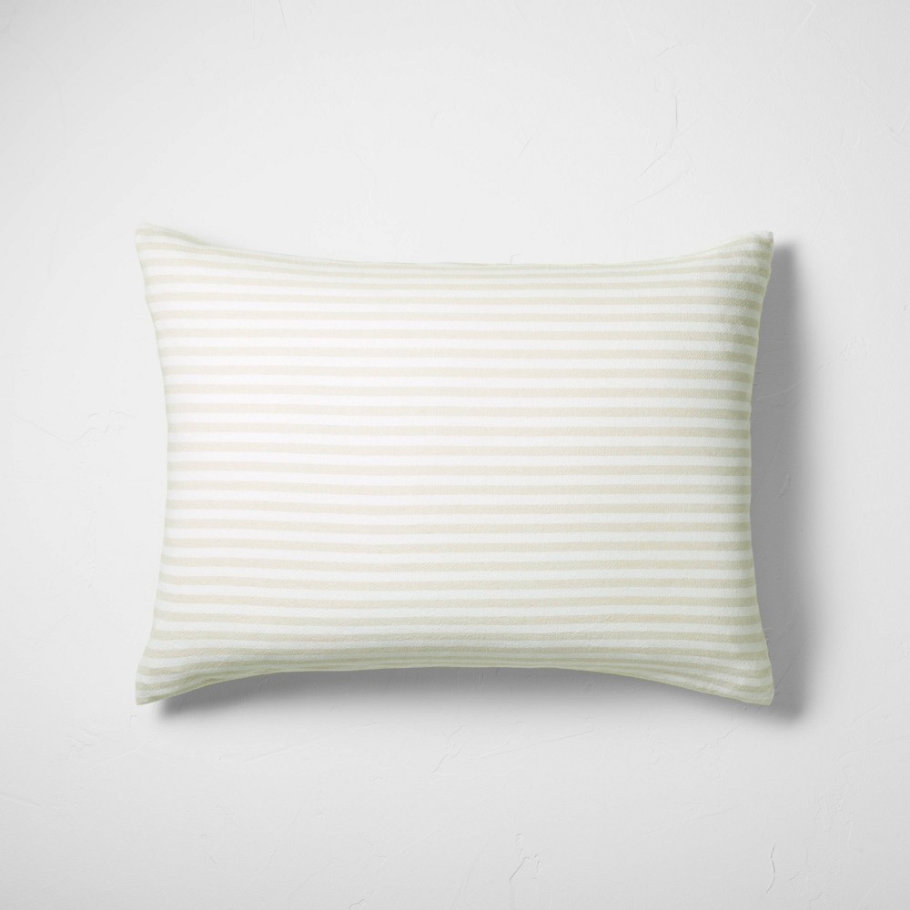 Photos - Pillowcase Standard Heavyweight Linen Blend Stripe Pillow Sham Natural - Casaluna™