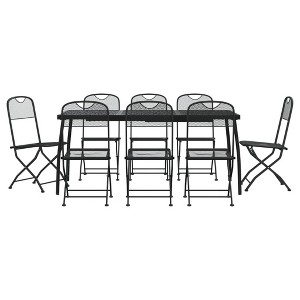 vidaXL Anthracite Metal Mesh Patio Dining Set - Foldable Chairs, Robust Table with Practical Top for Outdoor Dining in Garden, Patio, and More - 1 of 4