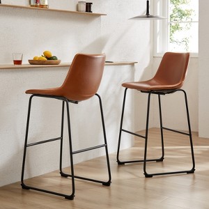 NicBex Set of 2 Bar Stools for Kitchen Island,Modern Counter Bar Stools with Metal Legs,Leather Bar Chairs for Dining Rooms,Kitchens,Brown/Black - 1 of 4