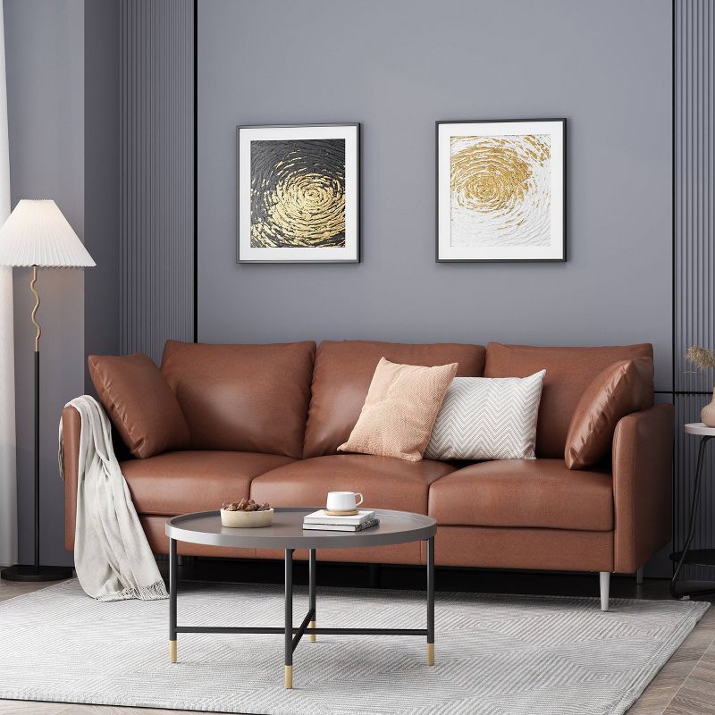 Brockbank Modern Faux Leather 3 Seater Sofa with Pillows - Christopher Knight Home, 3 of 12