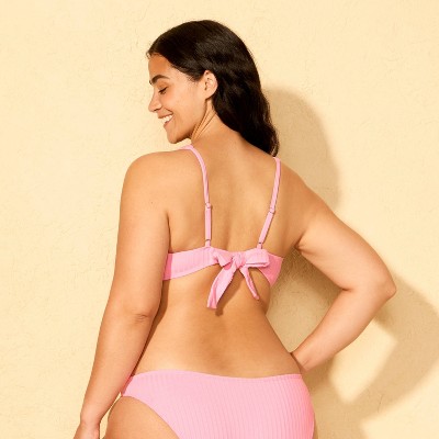 Shade & Shore Women's Ribbed Shirred Bralette Bikini Top - Shade & Shore™ Pink M — фото 5