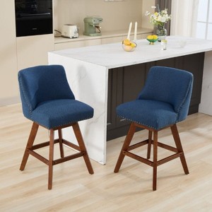 CAVINAS 26" H Counter Height Swivel Barstools Set of 2, Upholstered Swivel Dining Chairs with Curved Backrest and Solid Rubber Wood Legs - 1 of 4