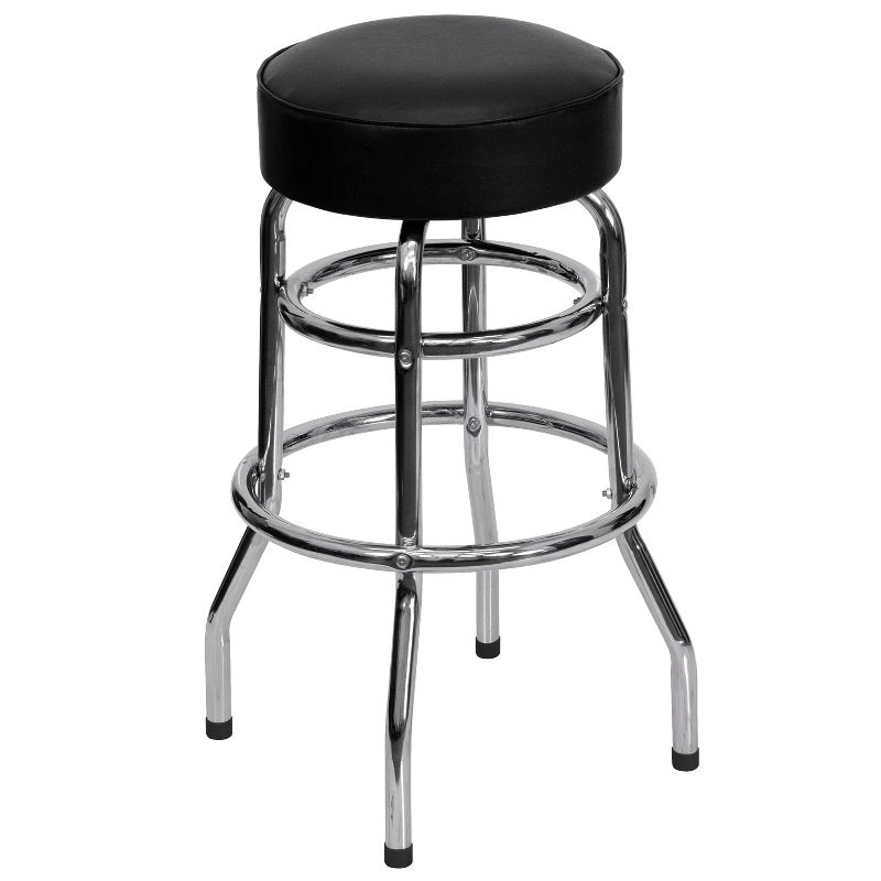 Emma and Oliver Retro Backless Double Ring Chrome Restaurant Dining Barstool, 1 of 11