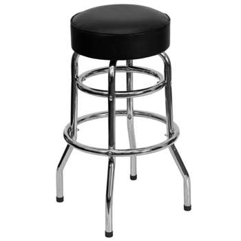 Emma and Oliver Retro Backless Double Ring Chrome Restaurant Dining Barstool