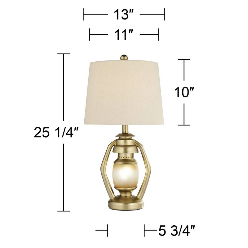 Franklin Iron Works Traditional Table Lamps with Night Light 25 1/4" High Set of 2 Miner Lantern Gold Oatmeal Shade for Living Room Bedroom Home, 4 of 10