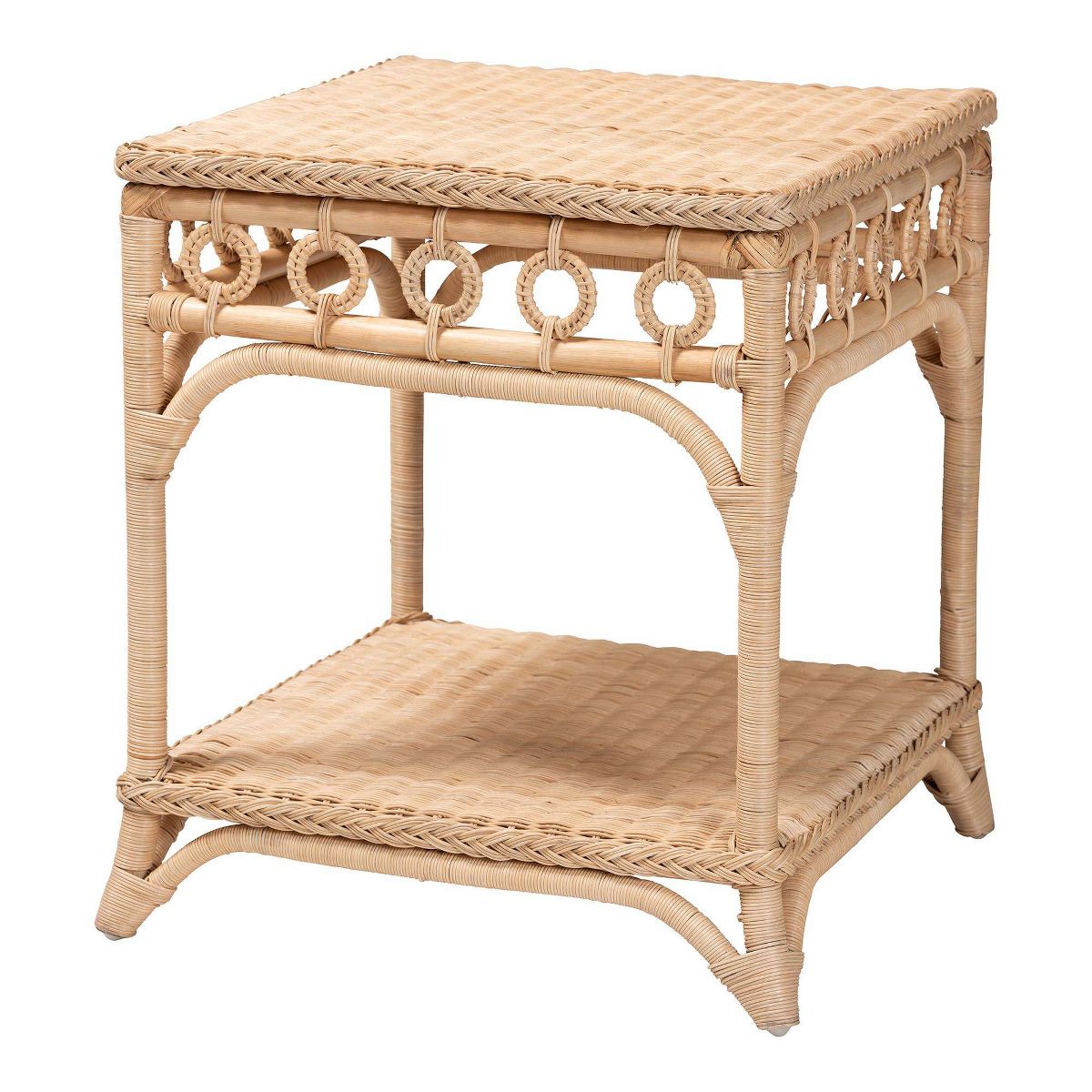 bali & pari Oxford Braided Natural Rattan End Table with Shelf Natural Brown